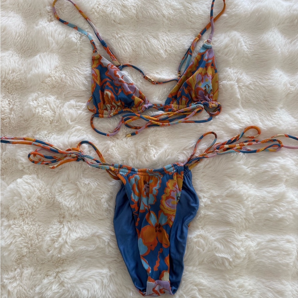 Aquari Floral Bikini Set with Blue and Orange Accents